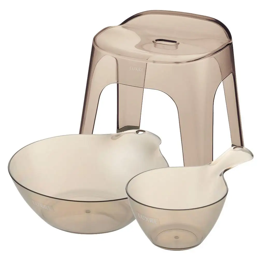 リュクレ お風呂3点セット 35H 【ブラウン】（浴用品：湯おけ・手おけ・腰かけ35H）