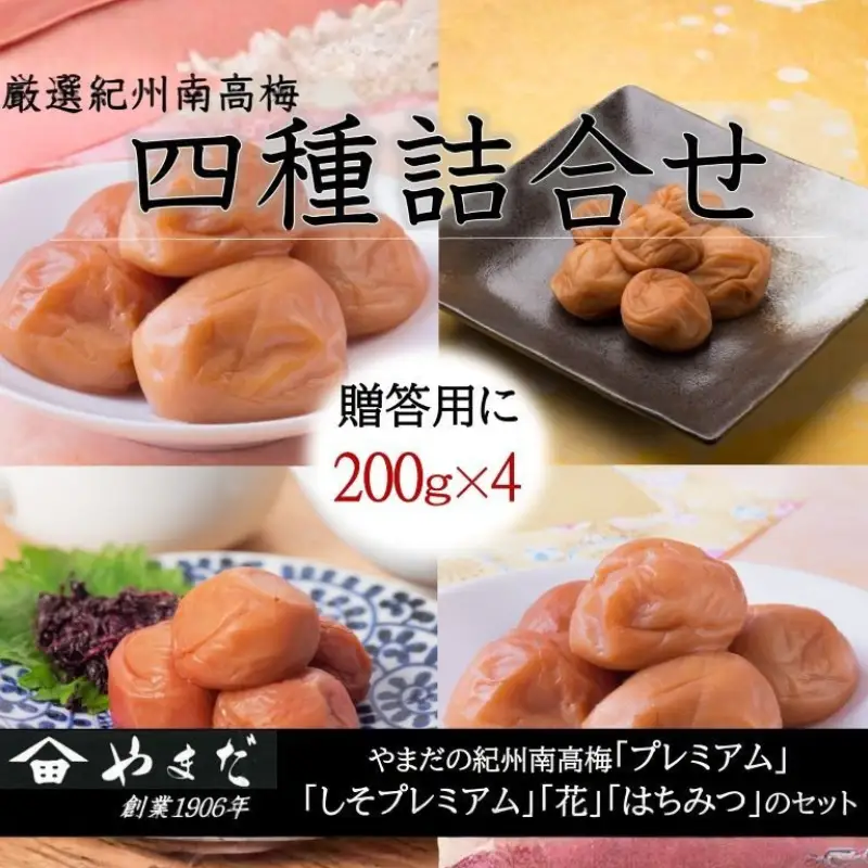 厳選 紀州南高梅 四種詰合せ 各200g×1 合計4箱 yamada013A【yamada013A】