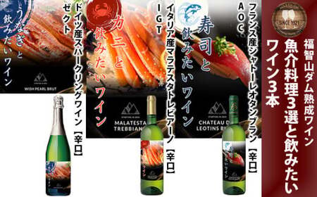 FD337 福智山ダム熟成 魚介料理3選と飲みたい白ワイン＆スパークリングワイン 3本 詰め合わせセット 熟成ワイン ワイン 酒 お酒
