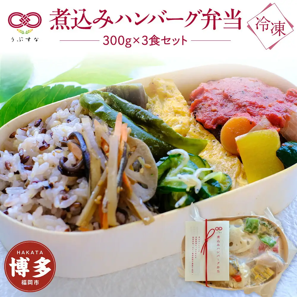 【冷凍】煮込みハンバーグ弁当3食セット 無添加 無農薬米 有機・特別栽培野菜 九州 福岡 国産食材 | 食品 加工食品 人気 おすすめ 送料無料