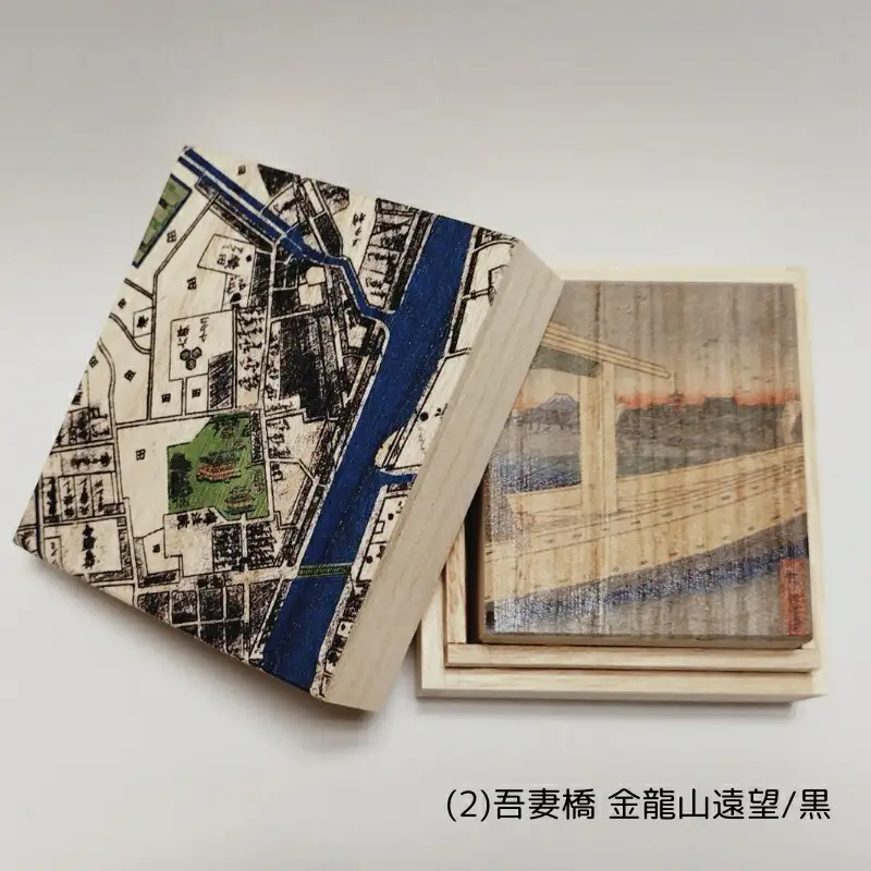 【桐箱(二重箱)】名所江戸水景 [(2)吾妻橋 金龍山遠望] 1ケ (カラー：黒)_0154-005-T06-1