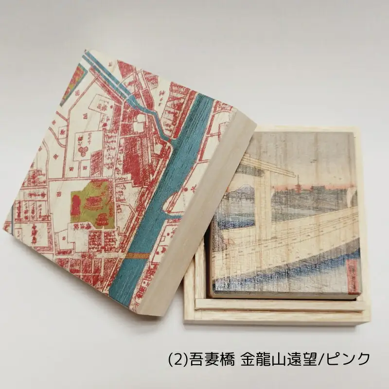 【桐箱(二重箱)】名所江戸水景 [(2)吾妻橋 金龍山遠望] 1ケ (カラー：ピンク)_0154-005-T06-2