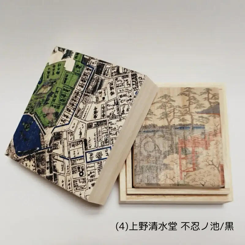 【桐箱(二重箱)】名所江戸水景 [(4)上野清水堂 不忍ノ池] 1ケ (カラー：黒)_0154-006-T06-1