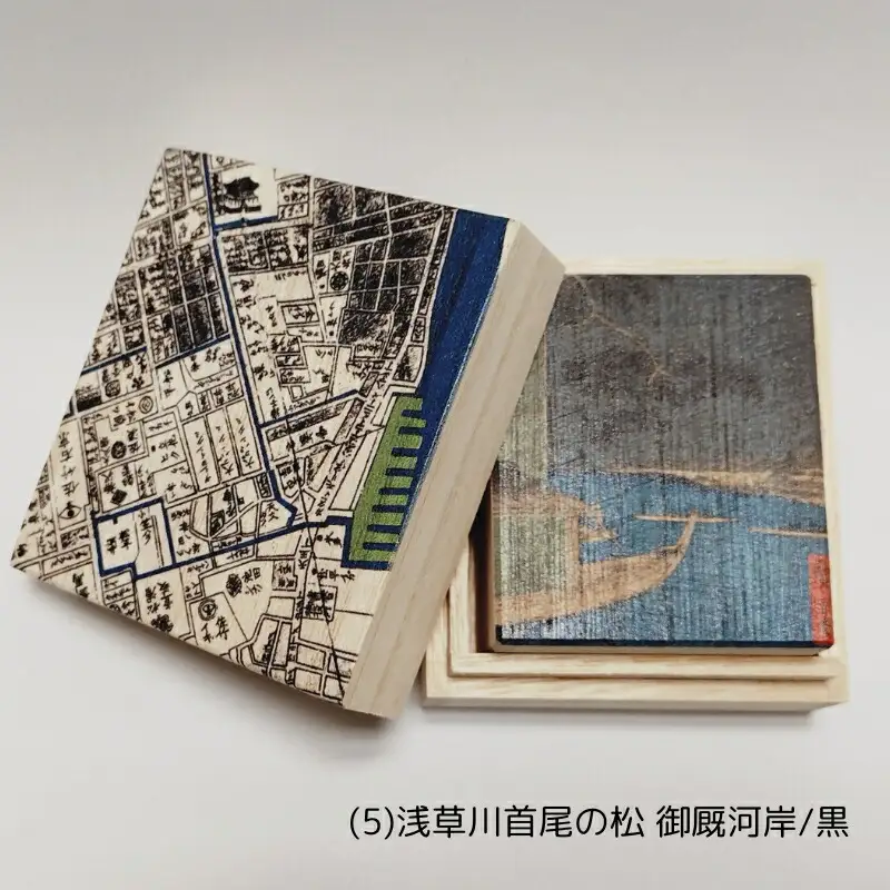 【桐箱(二重箱)】名所江戸水景 [(5)浅草川首尾の松 御厩河岸] 1ケ (カラー：黒)_0154-007-T06-1