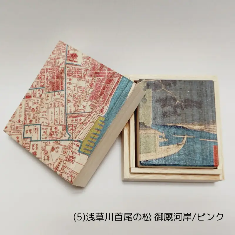 【桐箱(二重箱)】名所江戸水景 [(5)浅草川首尾の松 御厩河岸] 1ケ (カラー：ピンク)_0154-007-T06-2