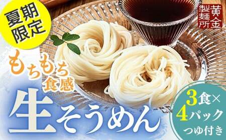 2026年6月～発送／生そうめん 12食 ストレートつゆ付 季節限定 手作り 麺 冷凍 黄金製麺所 C0532 岩手県 北上市