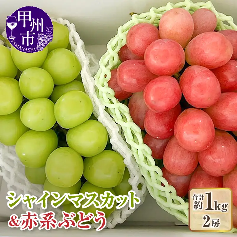 【クール配送】シャインマスカット＆赤系ぶどう 各1房（2房合計約1kg）【2026年発送】（KFT）B12-1810 シャインマスカット 赤系ぶどう フルーツ