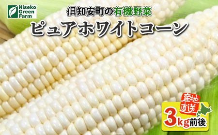 【2026年発送】北海道産 とうもろこし 有機 ピュアホワイトコーン 3kg L-LL オーガニック 旬 白い スイート コーン トウモロコシ お取り寄せ 産地直送 野菜 とうきび