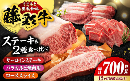 【12回定期便】くまもと黒毛和牛「藤彩牛」サーロインステーキと2種の食べ比べ  3903【有限会社 スイートサプライなかぞの】[ZDT141]