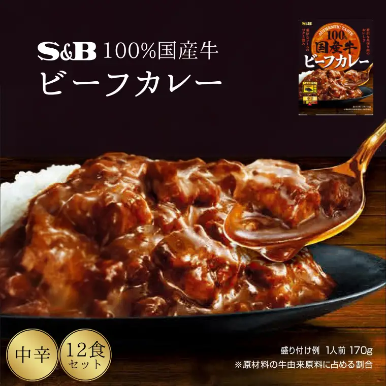 「S&B」国産牛ビーフカレー（中辛）170g×12個 SB ビーフカレー