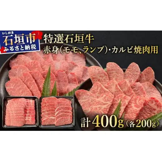 赤身（モモ、ランプ）とカルビ焼肉用食べ比べセット合計400g&石垣牛 MARU秘伝の焼肉タレ100ml×1本　IM-43