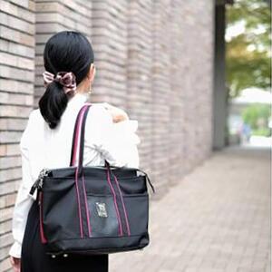 ＜右肩用＞お仕事バッグ　しごとーと　シャイニー　ブラック/チェリーピンク　ストラップセット