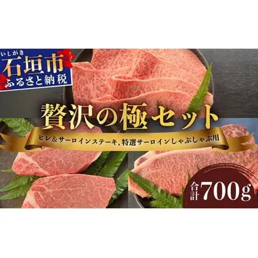 ヒレ＆サーロインステーキ、特選サーロインしゃぶしゃぶ用の贅沢の極セット合計700g 　IM-70