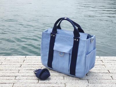 miniーKOGU (A4・ファスナー開閉）水色／紺　2WAY［尾道 帆布鞄 彩工房］