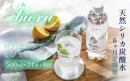 biora天然シリカ炭酸水 500ml×24本×6回 炭酸水 シリカ ミネラル 美容 飲料水 軟水 天然水 大分県 玖珠町 健康 九州 採水 防災 備蓄 定期便 500ml 72mg/l 硬度43.1 健康志向 酸素 吸収 継続 サプリメント