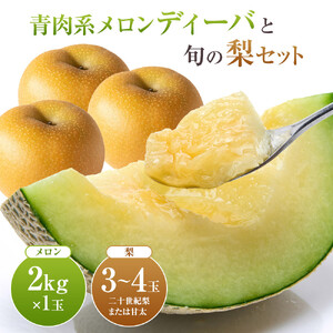 【先行予約】924.【ふるさと納税】【青肉系メロン】ディーバ（メロン）と旬の梨セット※離島への配送不可（北海道、沖縄本島は配送可能）