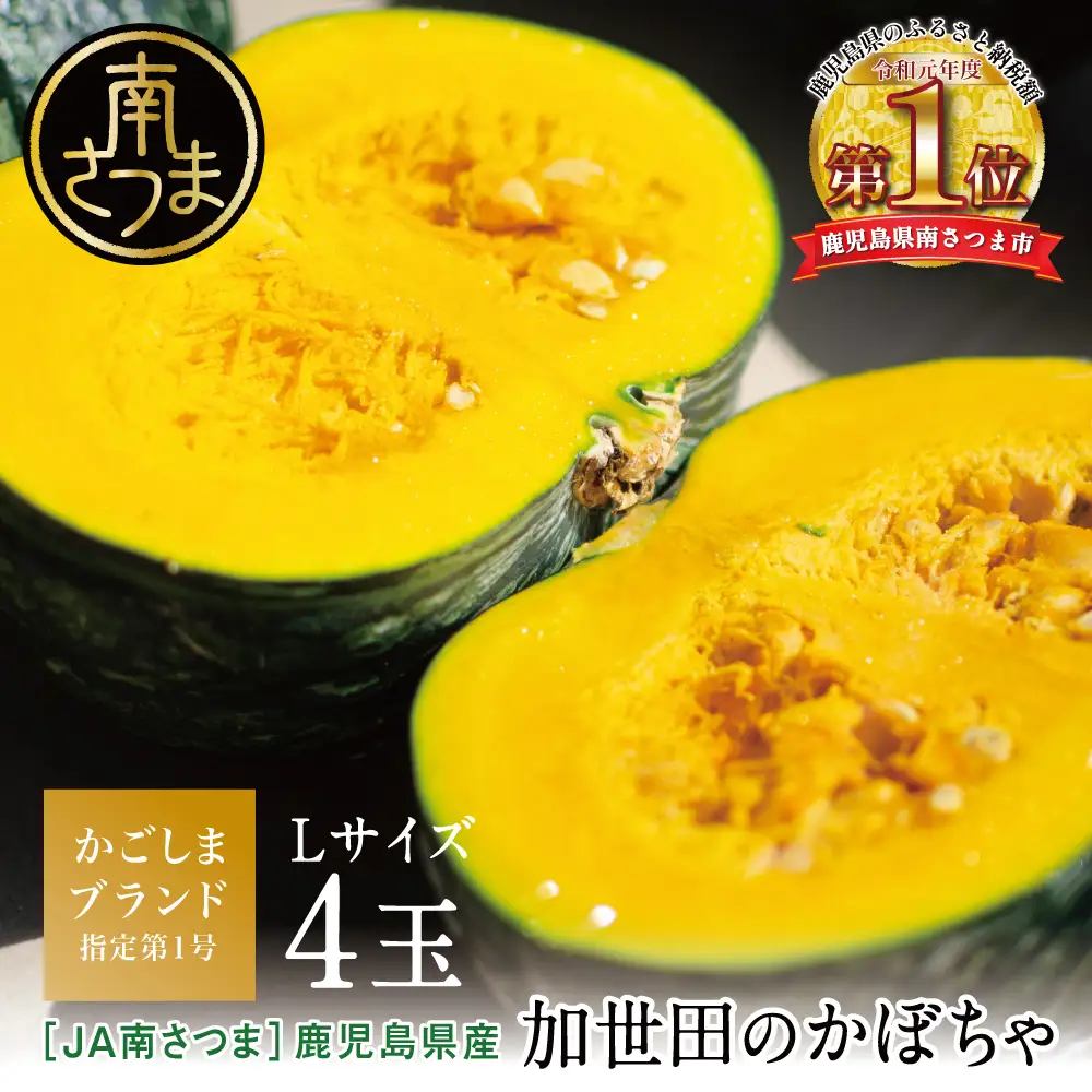 ◆5月～7月出荷◆【かごしまブランド】加世田のかぼちゃ 4個 ［春出荷］ 野菜 カボチャ 常温 鹿児島県産 JA 南さつま市