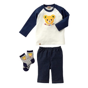 L106 ミキハウス プッチ―のお顔Tシャツセット【mikihouse ベビー ベビー服 70cm 紺 赤ちゃん 乳児 ０歳 出産 セットアップ 春 秋 大阪府 八尾】