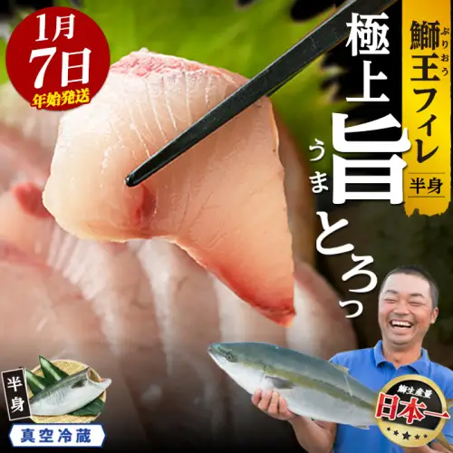 【期間限定特別寄附額】＼年始発送 先行予約／＜数量限定＞【2027年1月7日発送】『旅サラダ』で紹介ぶりの王様「 鰤王 」 フィレ 半身 (約1.2kg～・フィレ1枚) 産地直送 新鮮 旨味が抜群の 長島町 特産品 ブランド ぶり 鰤 ブリ 切り身 真空 冷蔵 刺身 ぶりしゃぶ しゃぶしゃぶ 魚 魚介 人気 ランキング 年末年始発送 【JFA】jfa-1630-07
