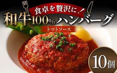 食卓を贅沢に！和牛100％ハンバーグ ～トマトソース～ 10個 牛肉 100％ 温めるだけ 濃厚 さっぱり 簡単 肉汁 ジューシー 旨み ご飯 特製トマトソース パスタ バゲット お歳暮 お中元 F6T-605