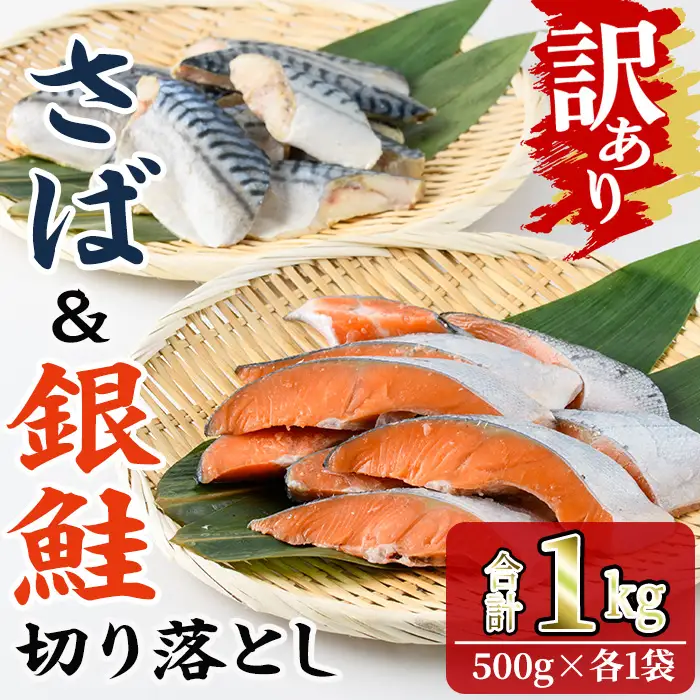 ＜訳あり＞ 甘塩 銀鮭と骨取りサバの切り落としセット(合計1kg・500g×各1袋) 小分け 魚【KI-25】【イチマル食品加工】