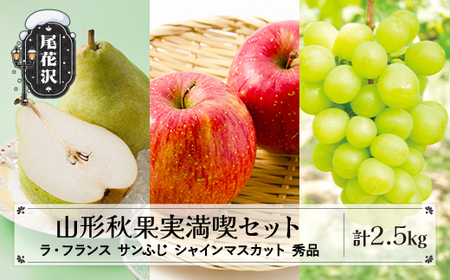 先行予約 山形秋果実3種満喫セット ラ・フランス サンふじ シャインマスカット 秀品 詰め合わせ 計2.5kg 令和8年産  ns-fsrls2500-b