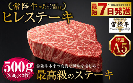 【常陸牛特選A5】ヒレステーキ250g×2枚 
