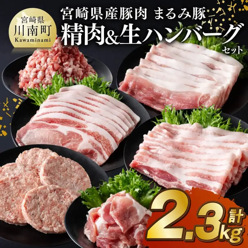 宮崎県産豚肉「まるみ豚」精肉&生ハンバーグセット計2.3kg お手軽 真空パック 豚肉