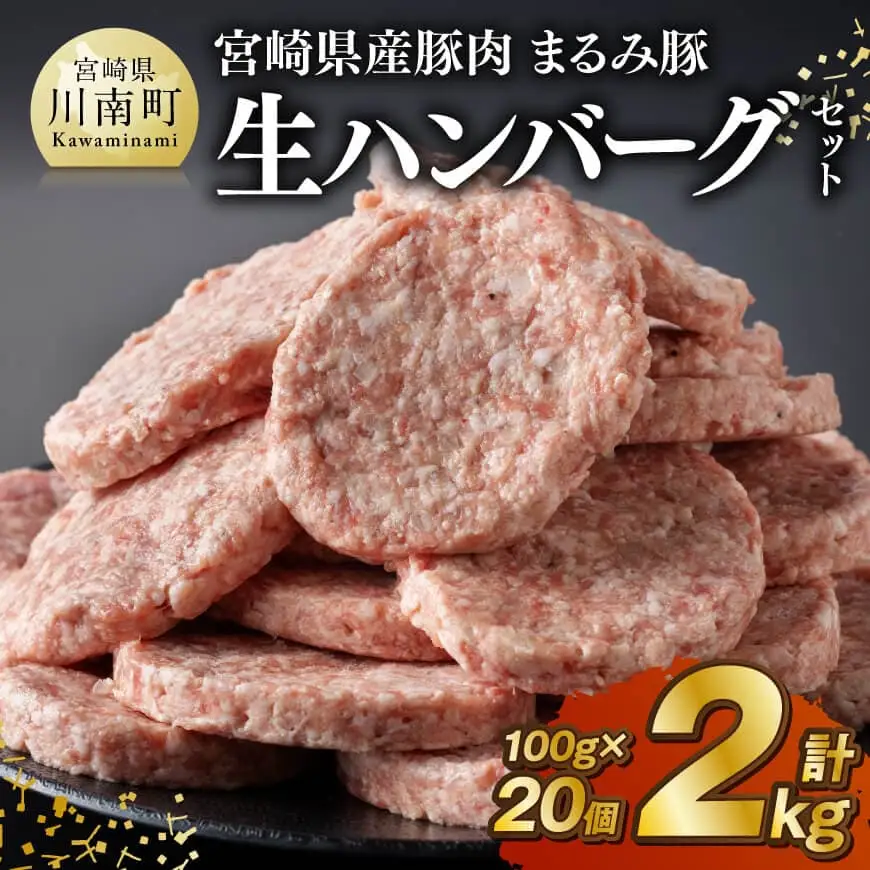 宮崎県産豚肉「まるみ豚」生ハンバーグセット計2kg（100g×20個）お手軽 真空パック 豚肉					