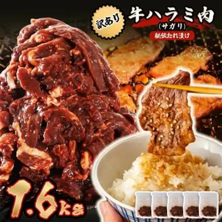 秘伝たれ漬け 訳あり 柔らか牛ハラミ(サガリ)肉 味付け合計1.6kg 便利な小分け5パック_肉 焼肉 牛肉 やきにく ヤキニク バーベキュー_【配送不可地域：離島】【1600579】