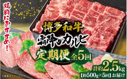博多和牛 霜降りカルビ 全5回定期便 約500g×5回 072-T093