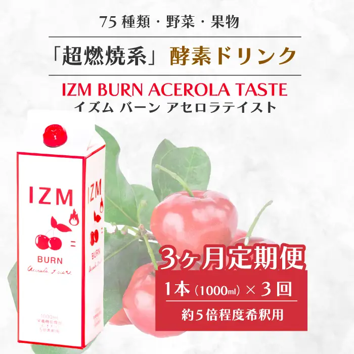 【IZM酵素ドリンク】《3か月定期便》IZM BURN ACEROLA TASTE  健康 便秘 お通じ 燃焼 アセロラテイスト 美容 ダイエット ファスティング 置き換え インナーケア イズム 199004