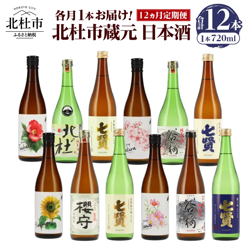 【12ヵ月定期便】集え！日本酒ラバー！北杜市蔵元　日本酒　計12本定期便　各月1本お届け！ 日本酒 12ヶ月 定期便 720ml 12本 各月1本 飲み比べ 純米吟醸 純米酒 七賢 生?造り 本醸造 山梨銘醸 谷櫻酒造 武の井酒造 蔵元 晩酌 ギフト 贈り物 プレゼント 酒 家飲み 山梨県 北杜市 母の日 父の日 [h169]