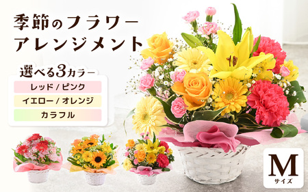 選べるカラー 季節のフラワーアレンジメント M (イエロー・オレンジ) 【お花 フラワー アレジメント 花束 ギフト 生花 プレゼント 花束 花 記念日 敬老の日 お祝い】 [A-20702_02]