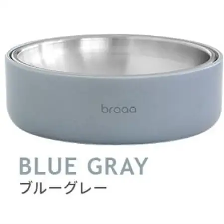 braaa ぬめりにくいステンレスペットボウル＆HASAMIスタンドセット　ブルーグレー_ ペット用品  _【1609286】