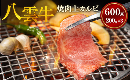 八雲牛 焼肉上カルビ 総重量600g (200g×3パック) ※沖縄・離島への配送不可