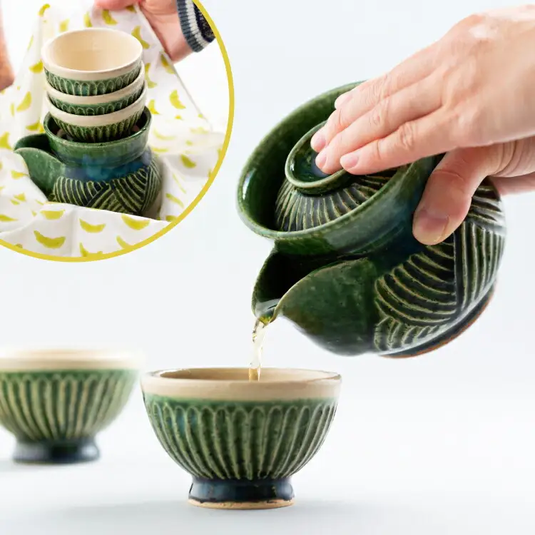 ティーセット 茶器 法瓶 小ゆのみ 織部釉 [抱星窯 長崎県 東彼杵町 hs42bag390011]