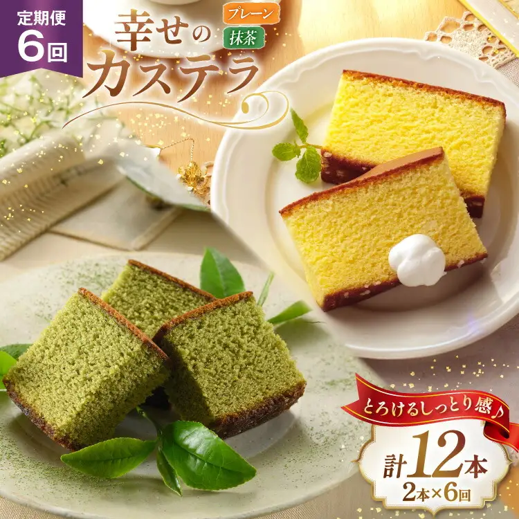 カステラ 定期便 幸せのカステラ 2種 プレーン 1号 560g 1本 抹茶 0.6号 310g 1本 計2本 6回 総計12本 [長崎カステラセンター心泉堂 長崎県 東彼杵町 hs42bag180022]