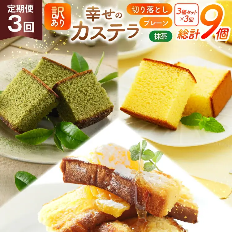 カステラ 訳あり 切り落とし 定期便 幸せのカステラ 0.6号 310g 2種 プレーン 抹茶 各1本 カステラ 切り落とし 1パック 250g 計870g 3回 総計2.61kg [長崎カステラセンター心泉堂 長崎県 東彼杵町 hs42bag180037]