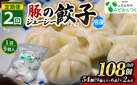 【定期便2回】豚のジューシー餃子 9個入り×6袋(54個)×2ヶ月(計108個) FZ26-737