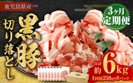 CSR-536 【3ヶ月定期便】鹿児島県産黒豚 大容量小分けパック切り落とし 合計6kg（2kg×3回） 黒豚 黒豚切り落とし 切り落とし 豚肉 ウデ肉 肩肉