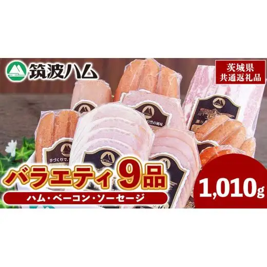 筑波ハム バラエティ 9品 ( ハム ベーコン ソーセージ ) 合計1010g 茨城県産 『 常陸の輝き 』 ブランド豚 銘柄豚 ( 茨城県共通返礼品 )