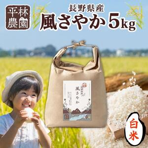 令和7年産 風さやか 白米 5kg×1袋 長野県産 米 精米 お米 ごはん ライス 甘み 農家直送 産直 信州 人気 ギフト お取り寄せ 平林農園 送料無料 長野県 大町市