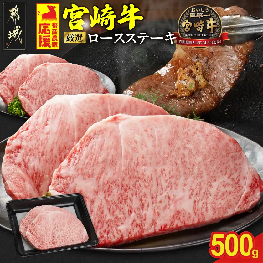 畜産農家応援! 宮崎牛ロースステーキ2枚 計500g〔17-N2-011-500g〕_(都城市) ロースステーキ 500g 宮崎牛 牛肉 宮崎県産 国産 ロース肉 ステーキ肉 高級 とろける ミヤチク