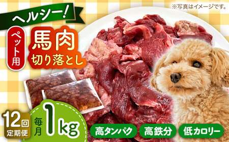 【全12回定期便】国内加工 ペット用 馬肉 切り落とし 1kg ペットフード 馬肉 [AYCT007]