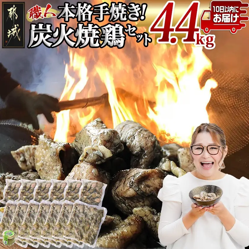 本格手焼き!炭火焼鶏4.4kg(ゆずこしょう付)≪みやこんじょ特急便≫〔AC-14-005-4400g-Q〕_ (都城市) 鶏肉 小分け 炭火焼き 宮崎 冷凍 柚子胡椒 鶏肉