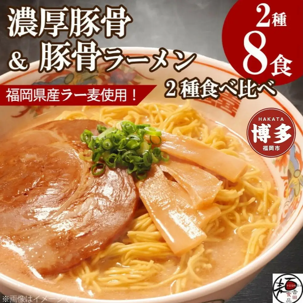 【福岡ラー麦・生麺使用】吉田食品の博多豚骨ラーメン2種 食べ比べ8食セット（とんこつ×4・濃口とんこつ×4） | 麺 食品 加工食品