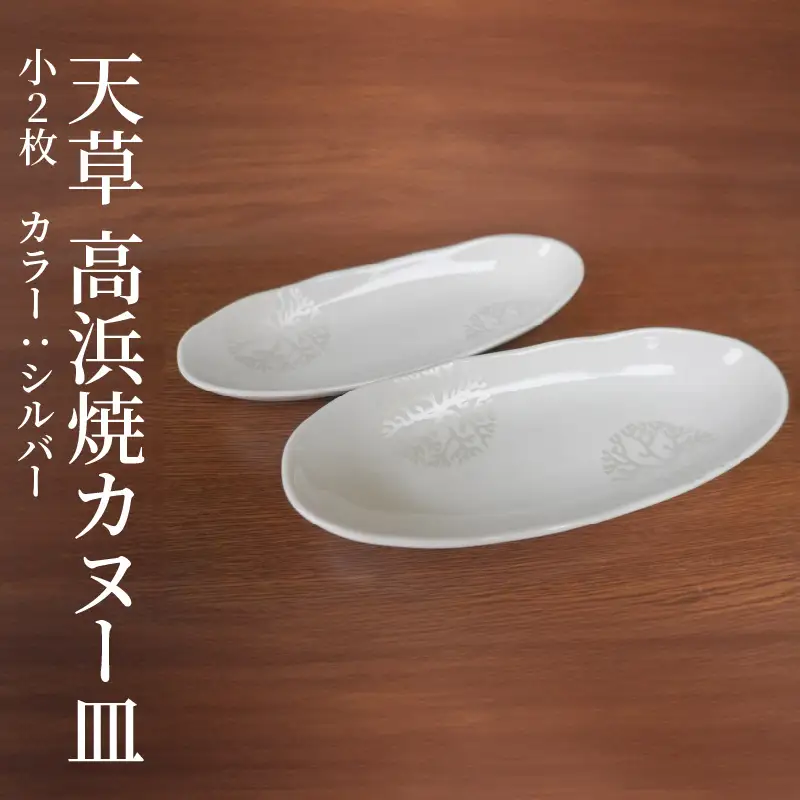 S026-049_天草 高浜焼カヌー皿 小2枚 計2枚入りセット（シルバー）