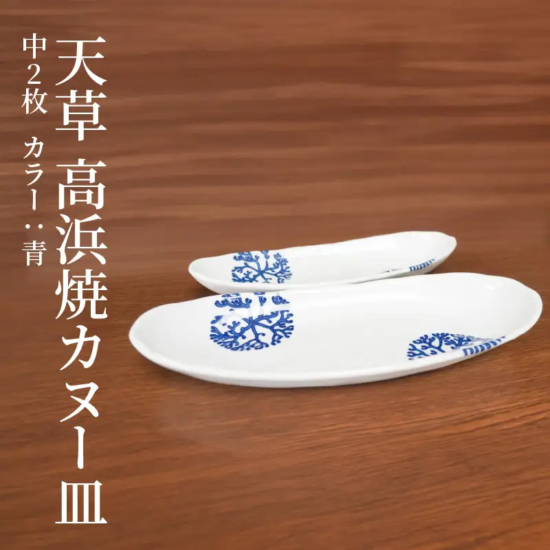 S026-051_天草 高浜焼カヌー皿 中2枚 計2枚入りセット（青）