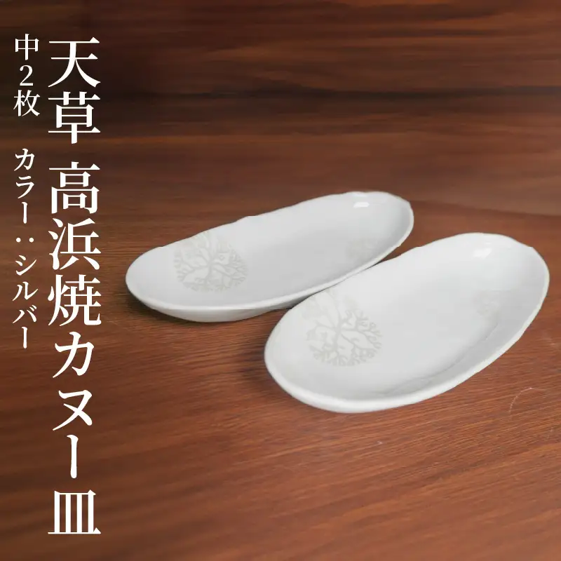 S026-054_天草 高浜焼カヌー皿 中2枚 計2枚入りセット（シルバー）